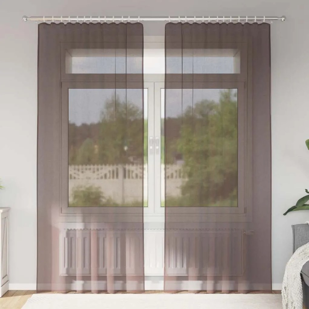 vidaXL Cortinas de voile com aba 2 pcs castanho