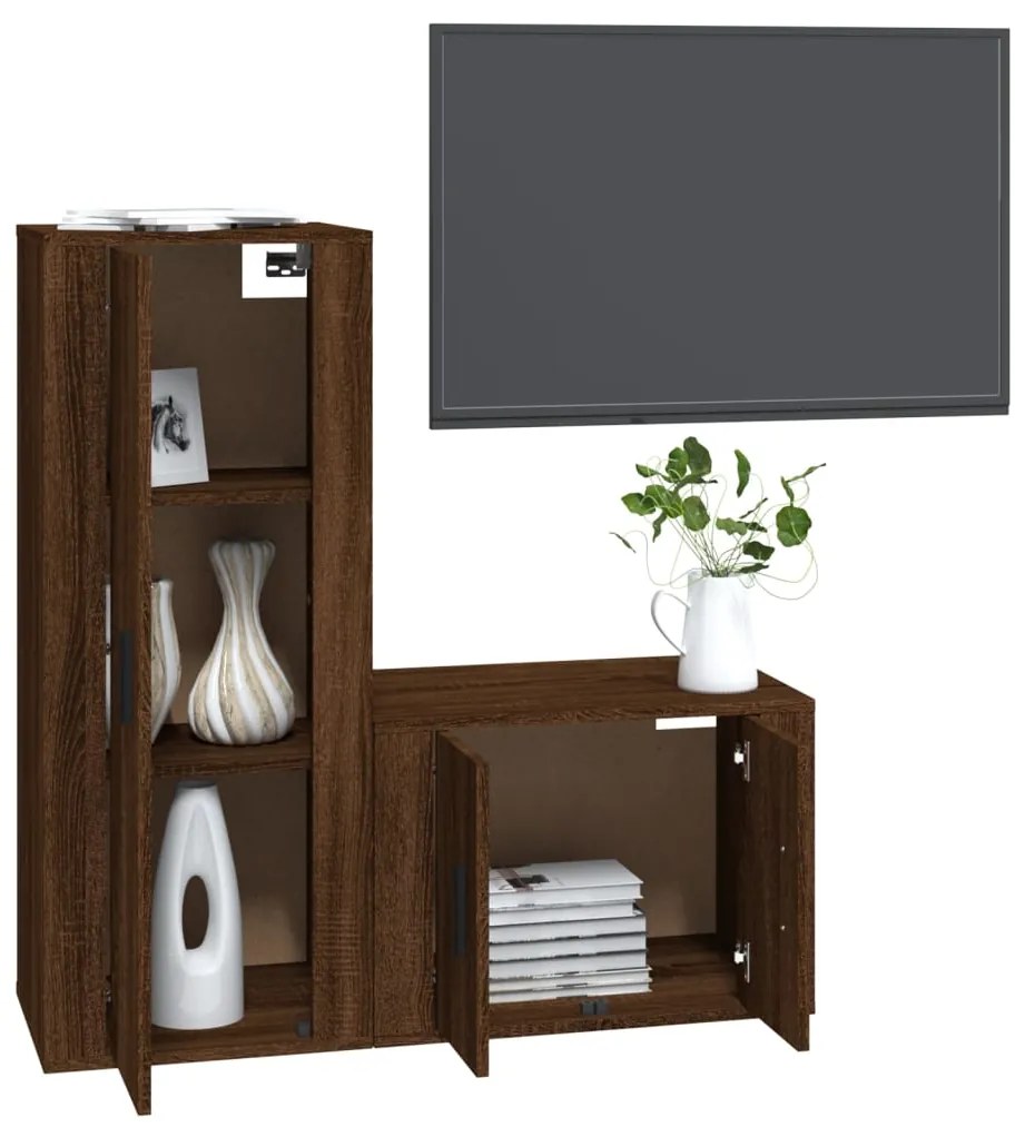 Conjunto móveis de TV 2pcs madeira processada carvalho castanho