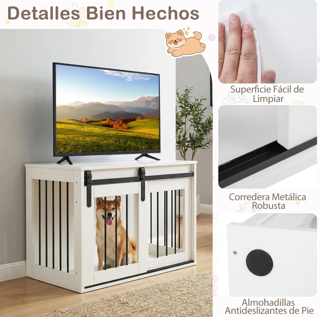 Gaiola para cães 80 x 54 x 57 cm com porta de correr, estilo celeiro, Estrutura metálica com acabamento em madeira, para cães de pequeno e médio porte