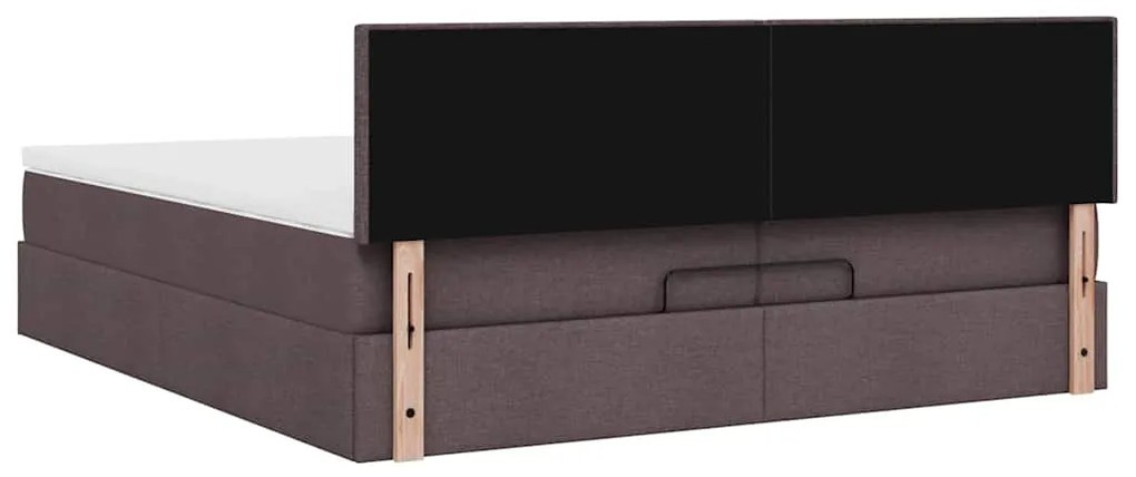 Estrutura de cama otomana com colchões tecido castanho escuro
