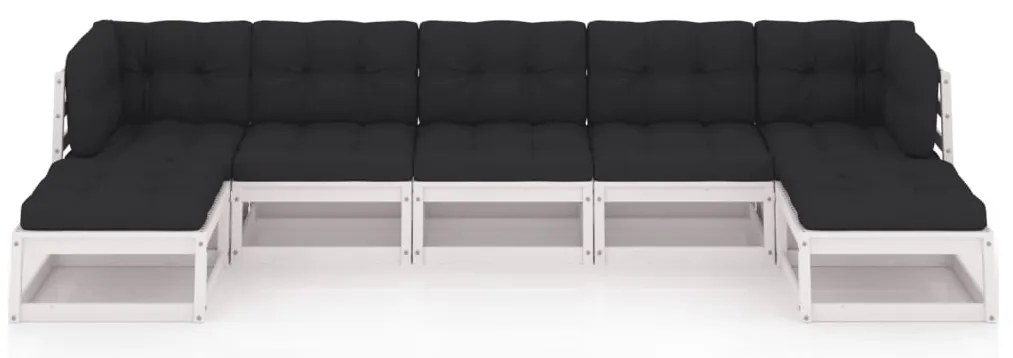 7 pcs conj. lounge de jardim c/ almofadões pinho maciço branco