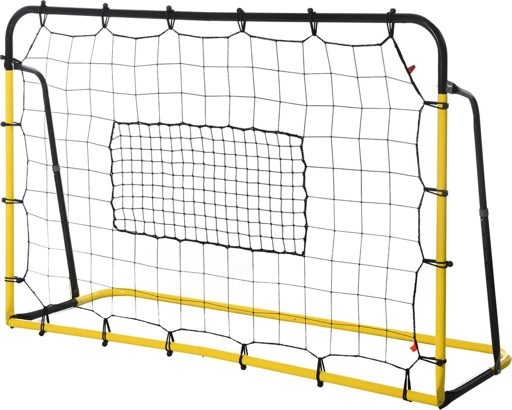 Baliza de Futebol com Rede de Ressalto, 184 x 63 x 123 cm, 5 Ângulos Reguláveis, Amarelo