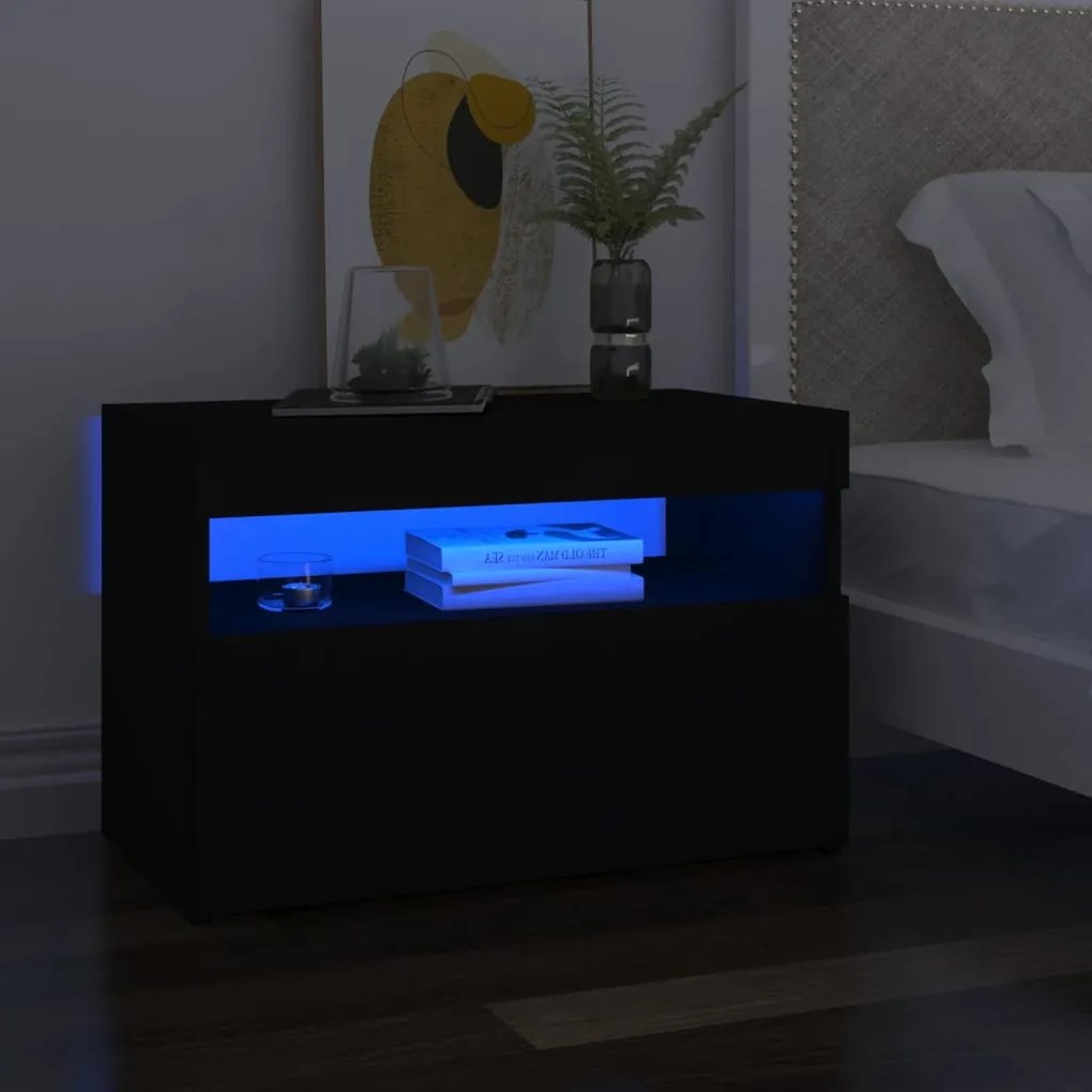Móvel de TV com luzes LED 60x35x40 cm preto