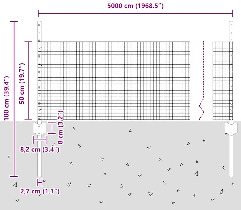 Cerca de Arame Soldado com 22 Postes em U Verde 0.5x50 m Aço