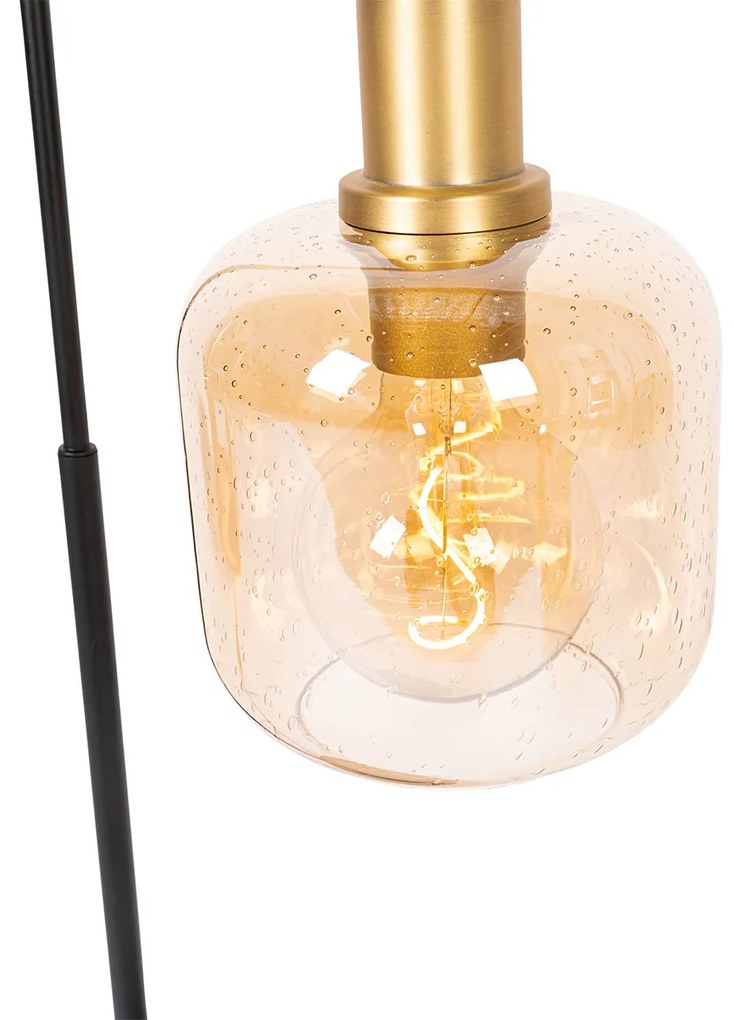 Candeeiro de Mesa Design Preto com Latão e Vidro Âmbar - Zuzanna