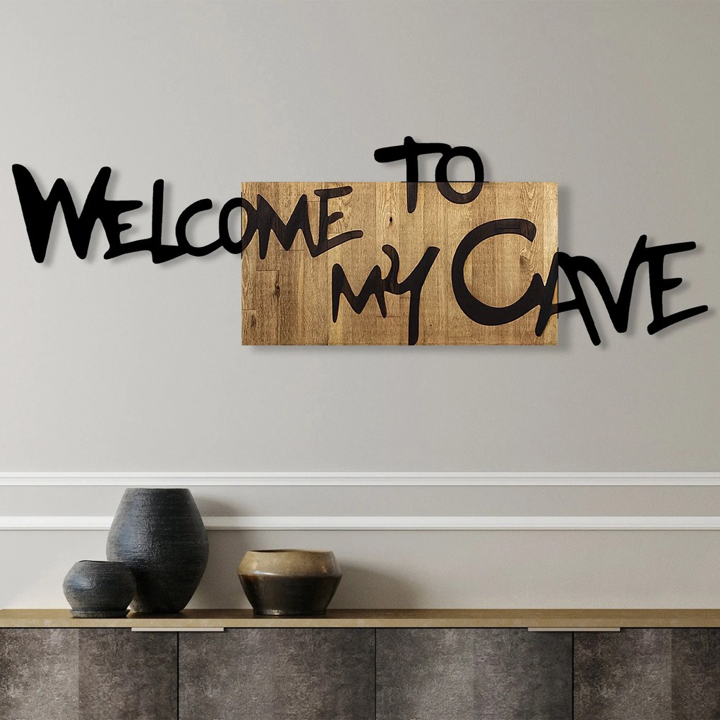 Acessório Decorativo de Parede Welcome To My Cave – Nogueira e Preto –
