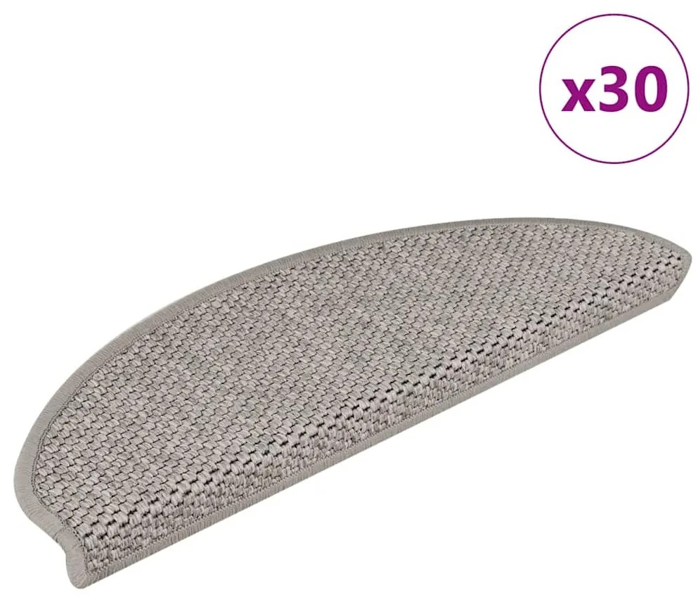vidaXL Tapetes escada adesivos aspeto sisal 30pcs 65x21x4 cm prateado