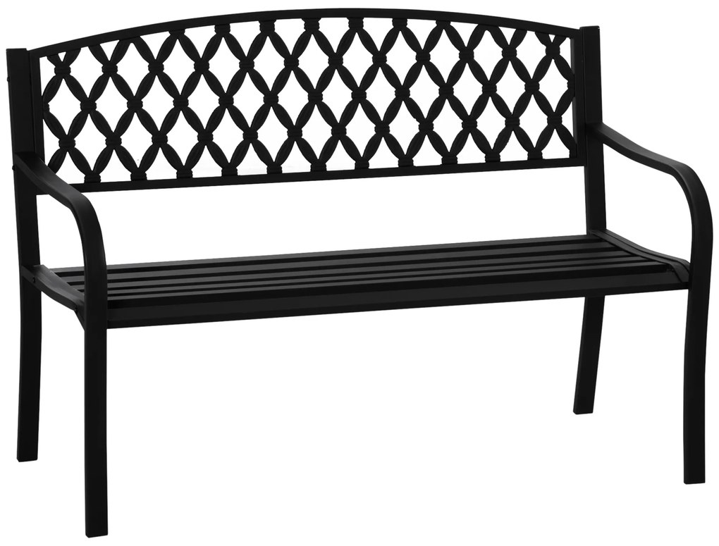 Outsunny Banco de Jardim de 2 Lugares com Encosto Decorativo e Apoio para os Braços para Terraço Varanda Pátio Exterior Carga 280kg Ferro Fundido e Aço 128x58,5x89cm Preto