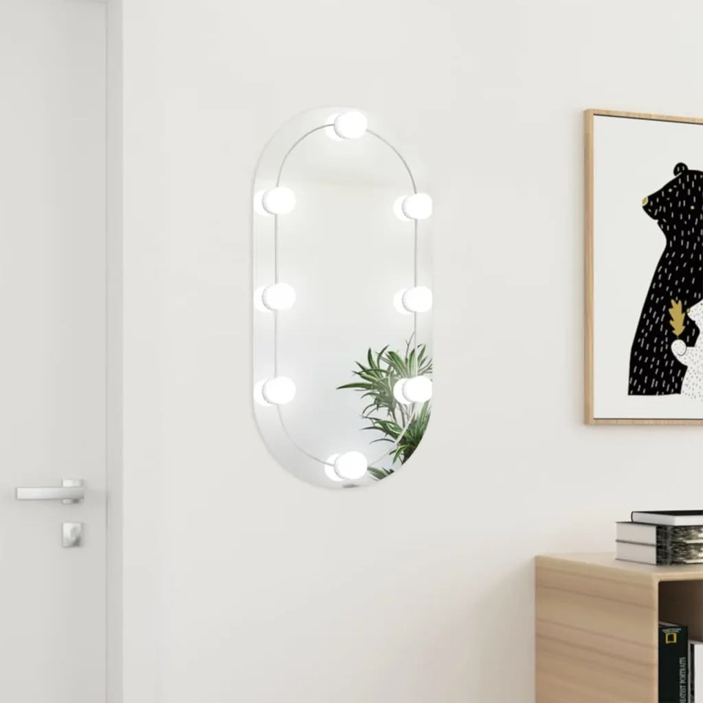 vidaXL Espelho com luzes LED 80x40 cm vidro oval