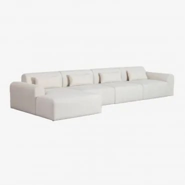 Sofá Chaise Longue Esquerdo Modular De 4 Peças Em Tosquia Borjan Chenille Branco - Sklum