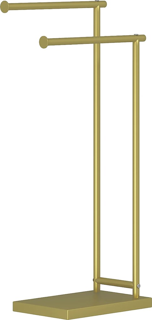HOMCOM Toalheiro de Pé de 2 Níveis Toalheiro para Casa de Banho com 2 Barras e Estrutura Metálica Estilo Moderno em Forma de L 35,5x20x78 cm Dourado | Aosom Portugal