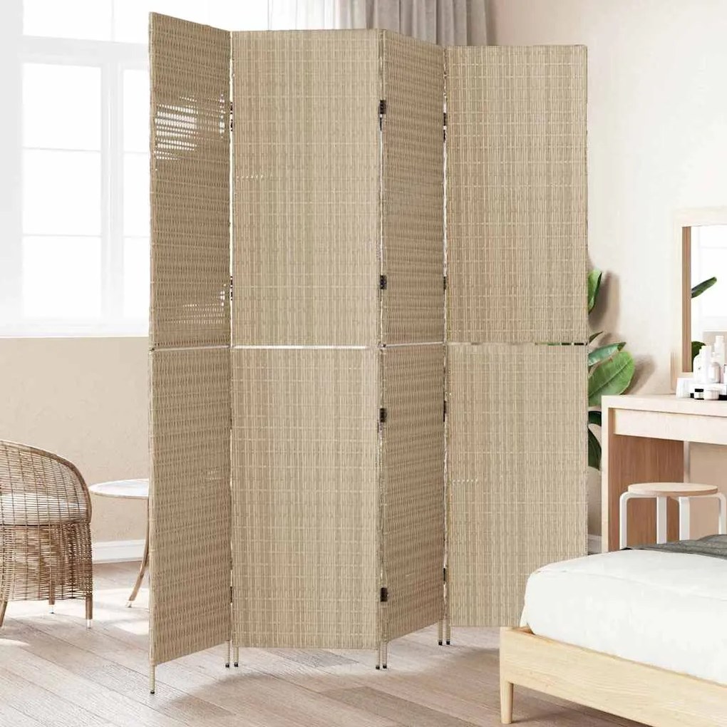 Divisória de Ambiente 4 Painéis Dobrável Bege 196x200 cm Rattan Sintét