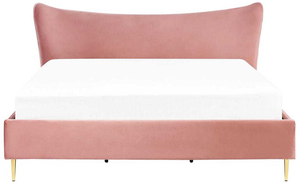 Cama de casal em veludo rosa 180 x 200 cm CHALEIX Beliani
