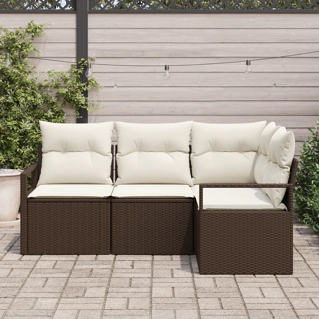 Conjunto de Sofá de Jardim vidaXL 4 Peças com Almofadas Rattan Castanh