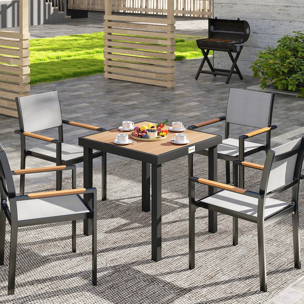 Mesa de Jantar de Jardim, 78 x 78 x 74 cm (CADEIRAS NÃO INCLUIDAS), Estrutura de Alumínio, Cor Madeira Natural
