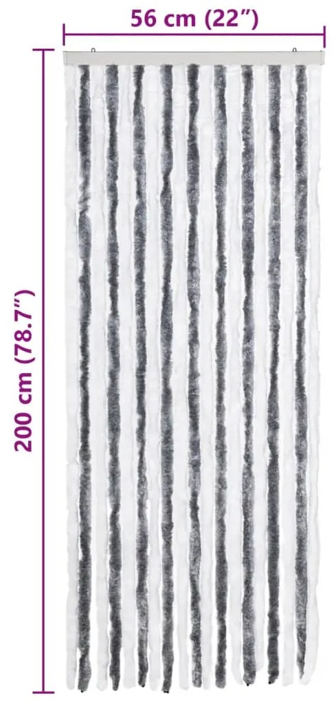 Cortina anti-insetos 56x200 cm chenille cinzento e branco