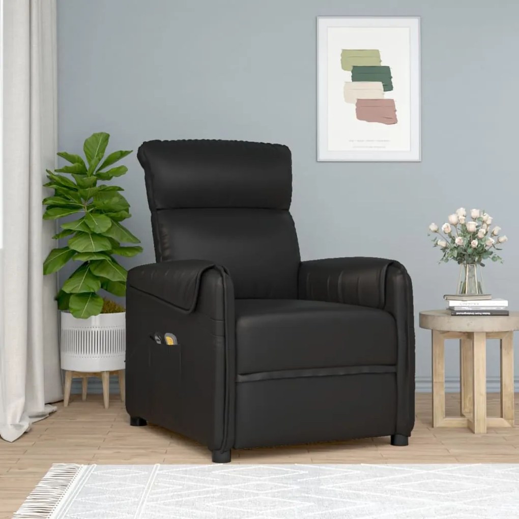 vidaXL Poltrona massagens elevatória couro artificial preto