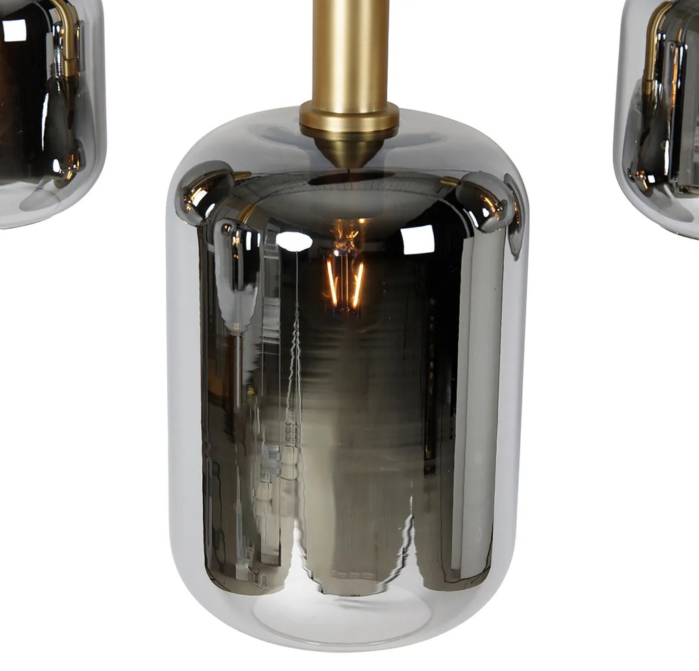 Candeeiro Pendente Inteligente Preto com Dourado e Vidro Fumê Oval 5 Luzes Incl. 5 Zigbee A60 - Zuzanna