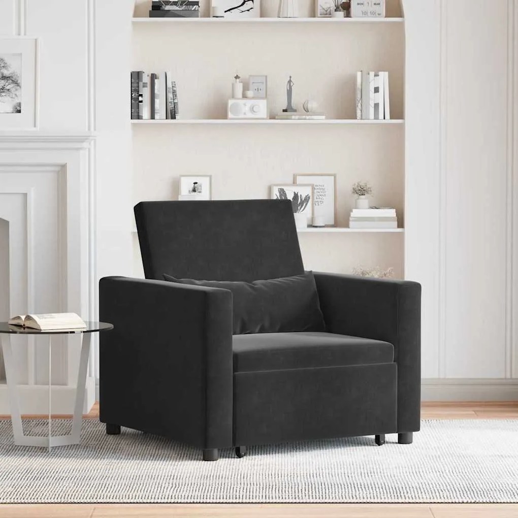 vidaXL Sofá cama single Preto 90 x 165 x 87 cm Veludo