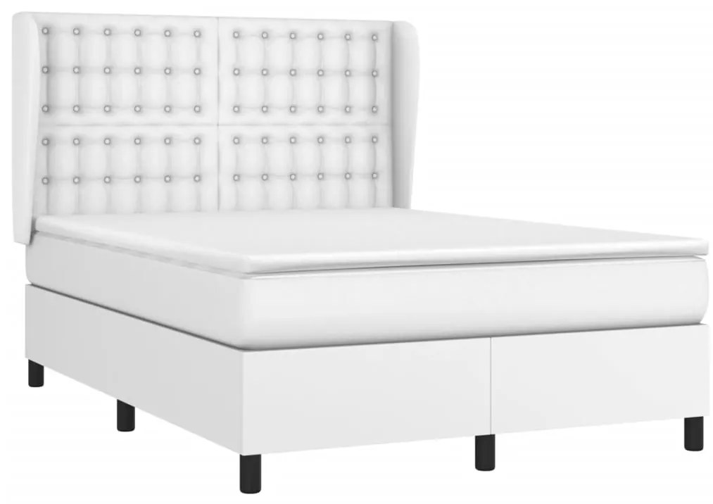 Cama com molas/colchão 140x190 cm couro artificial branco