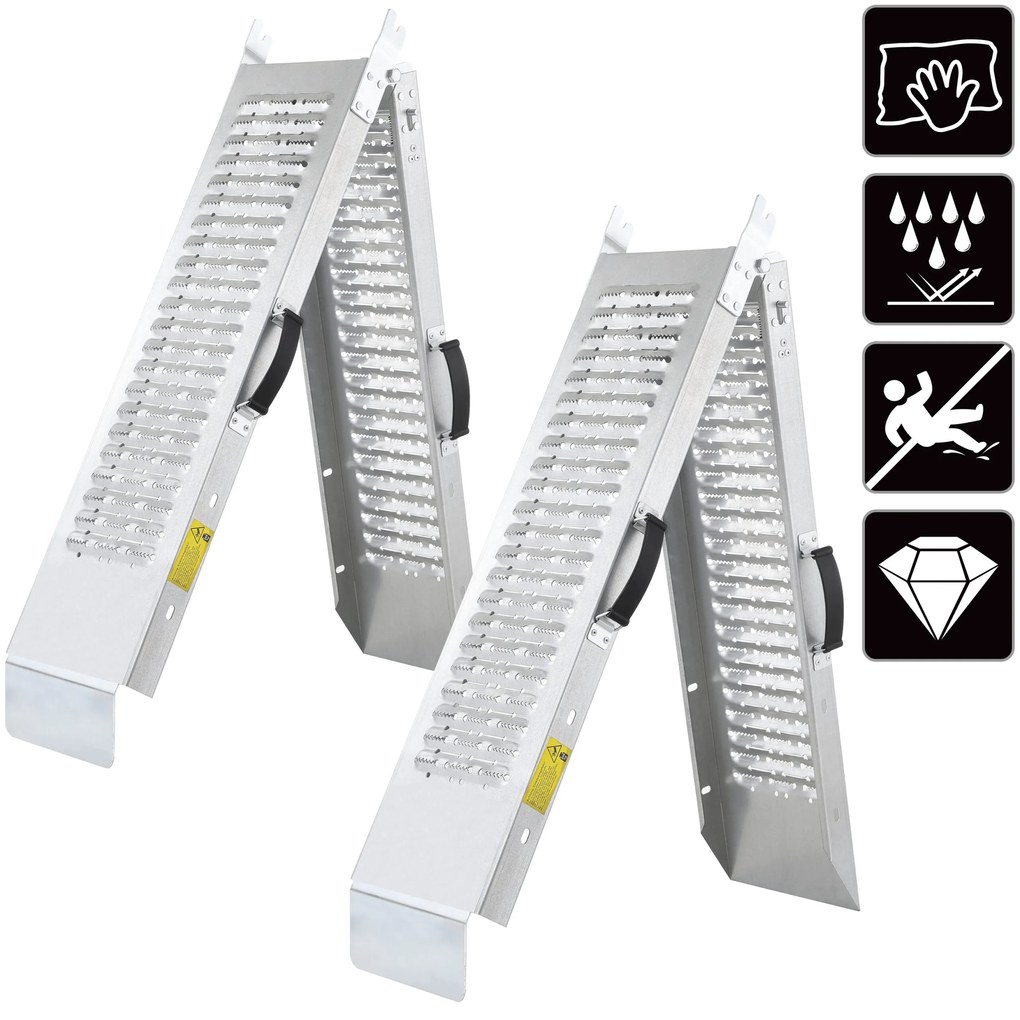 Conjunto de 2 rampas de acesso 400kg dobráveis 171 x 23 x 4,5 cm prateado