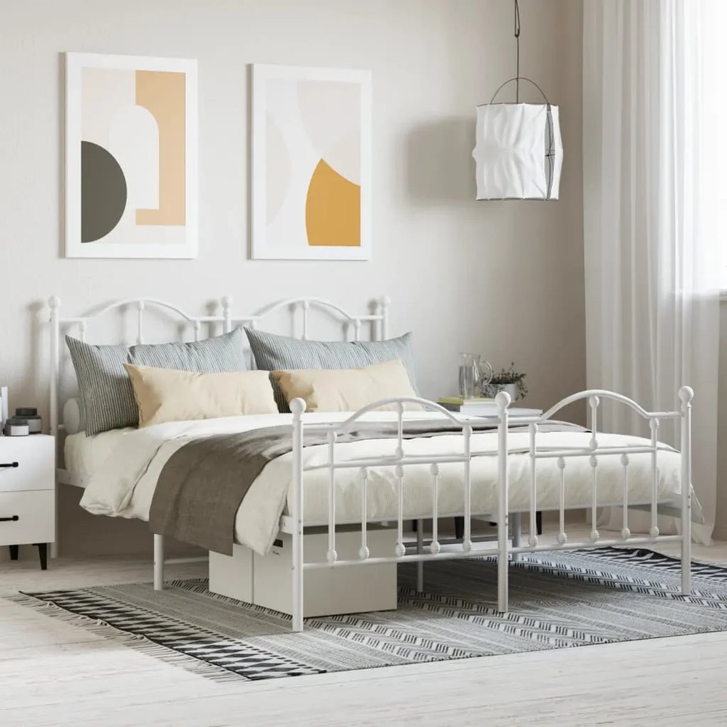 vidaXL Estrutura de cama com cabeceira e pés 140x190 cm metal branco