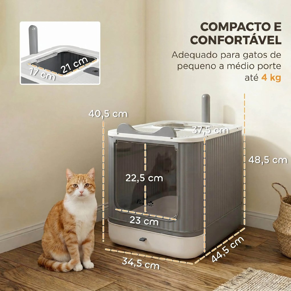 Caixa de Areia Coberta M para Gatos com Tampa, Saída Superior, Pá e Saquetas Desodorizantes, Fácil de Limpar, Branco