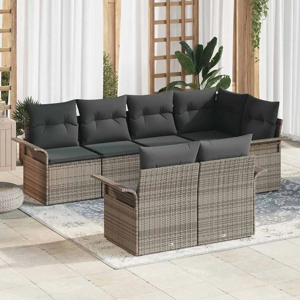 vidaXL Conjunto de Sofá de Jardim com almofada 7 pcs Cinzeto vime PE