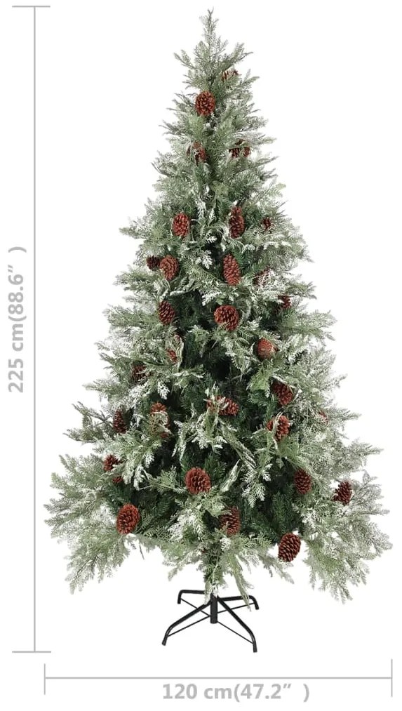 Árvore Natal pré-iluminada c/ pinhas 225 cm PVC/PE verde/branco