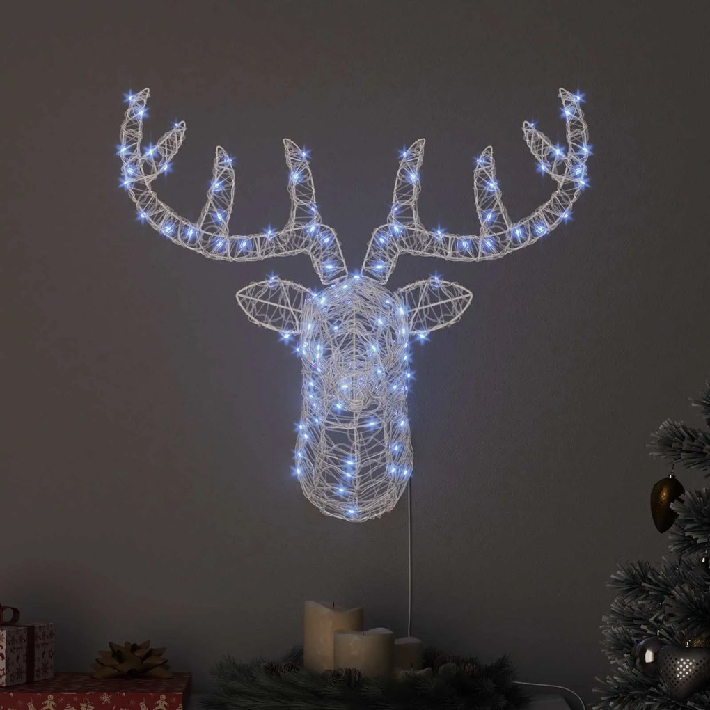 vidaXL Cabeça de Rena Branco frio 68 x 36,5 x 62,5 cm Acrílo