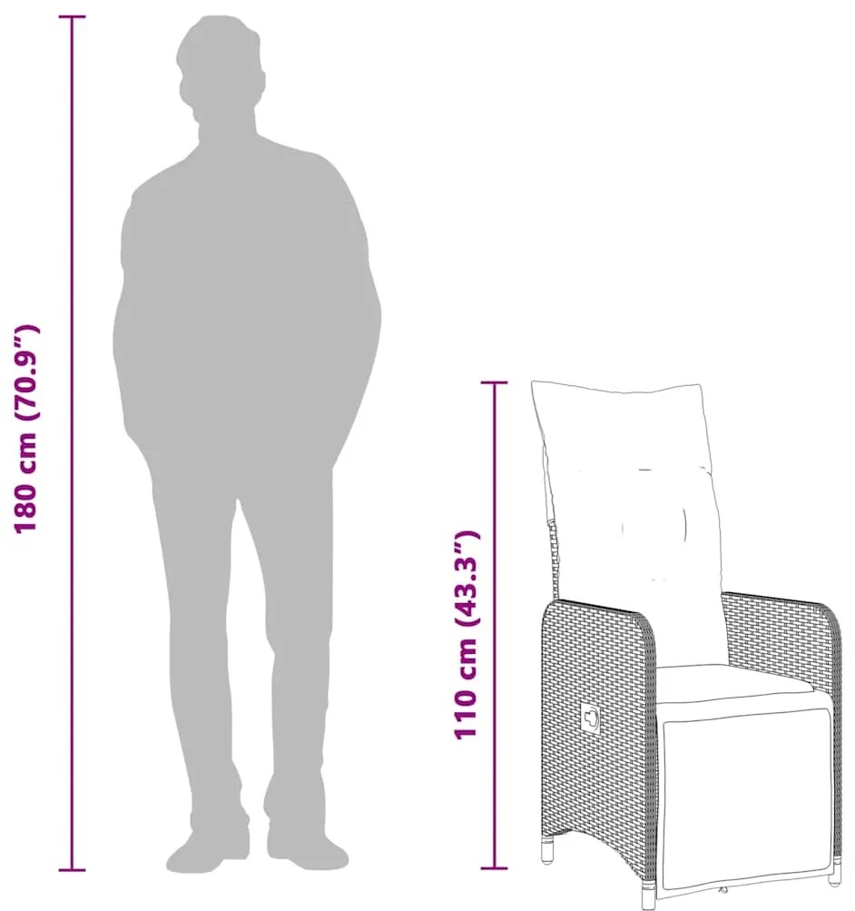 7 pcs conjunto de bistrô p/ jardim c/ almofadões vime PE preto