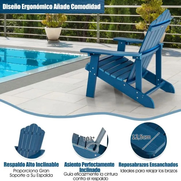Cadeira de jardim Adirondack com suporte para copos em madeira de grão resistente às intempéries, jardim e terraço Azul
