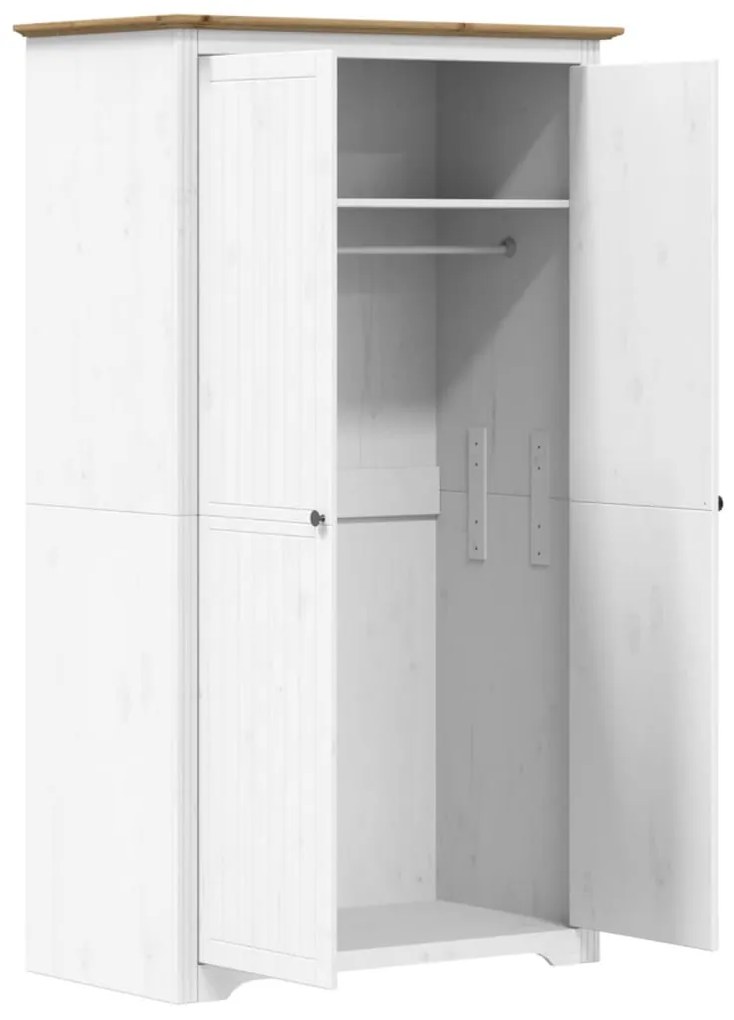 Roupeiro BODO 99x53,5x173 cm pinho maciço branco e castanho
