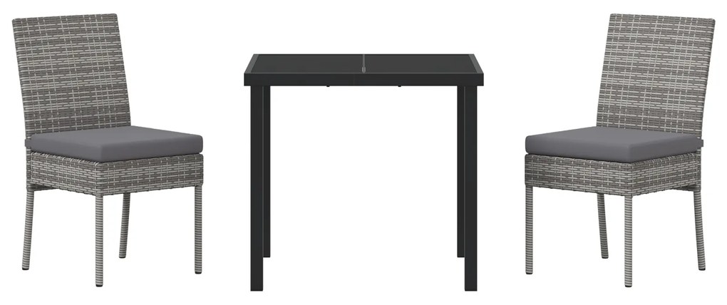 Conjunto de Jantar de Jardim 3 Peças Cinza Poliratan