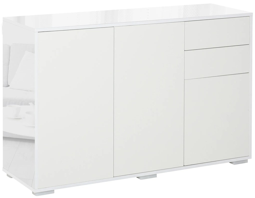 HOMCOM Buffet Sala Estar 3 Portas 2 Gavetas Prateleira Ajustável Branco Cozinha Quarto | Aosom Portugal