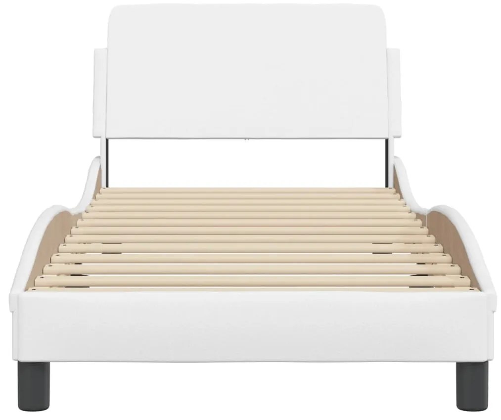 Estrutura de cama c/ cabeceira couro artificial 90x190cm branco