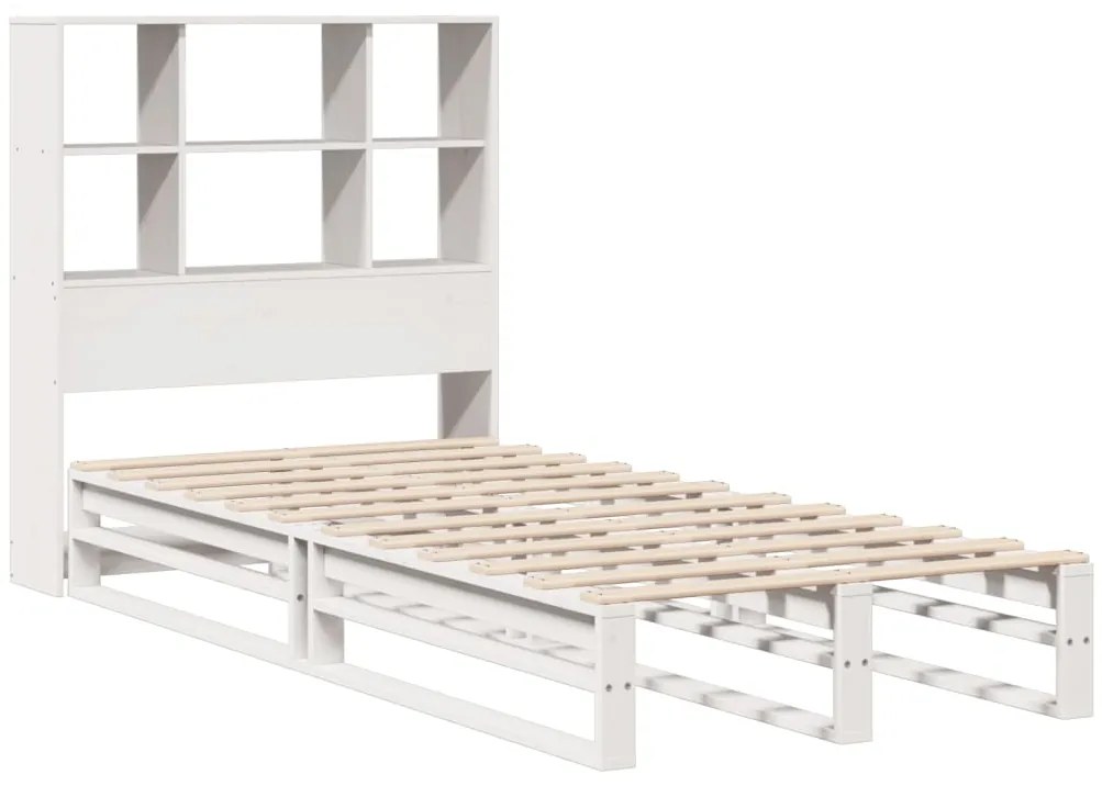 Cama com estante sem colchão 90x200 cm madeira maciça branco