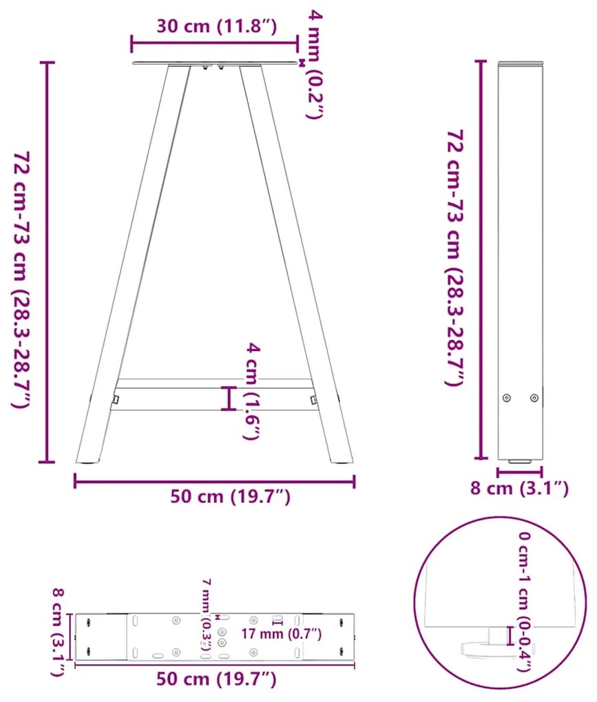 Pés para mesa de jantar em formato A, 2 peças, antracite, 50x(72-73) c