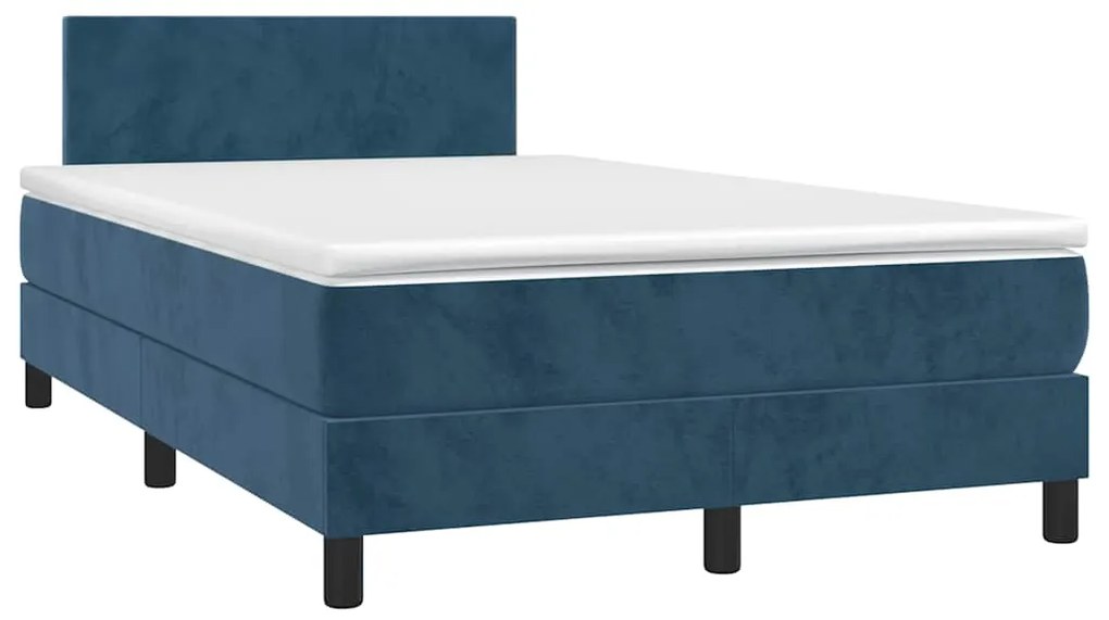 Cama box spring colchão LED 120x190cm couro artif. azul-escuro