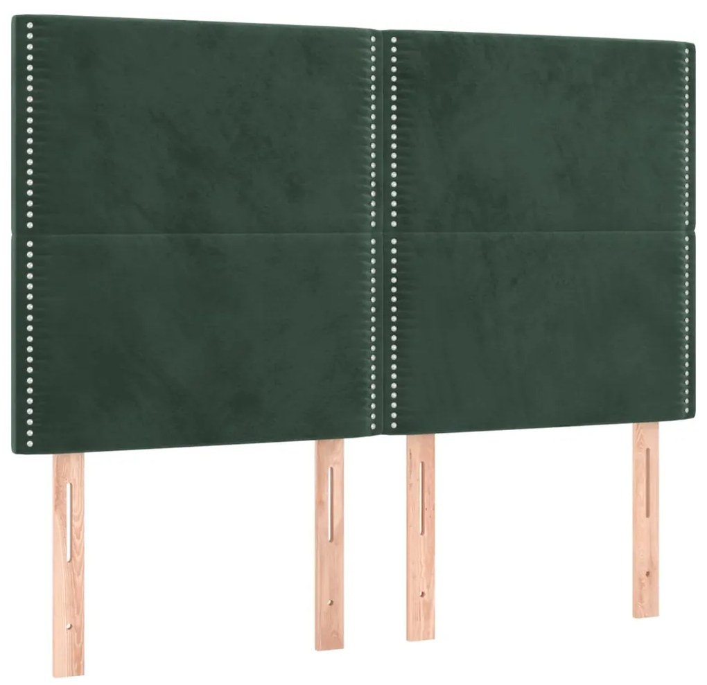 Cabeceira de cama c/ LED veludo 144x5x118/128 cm verde-escuro