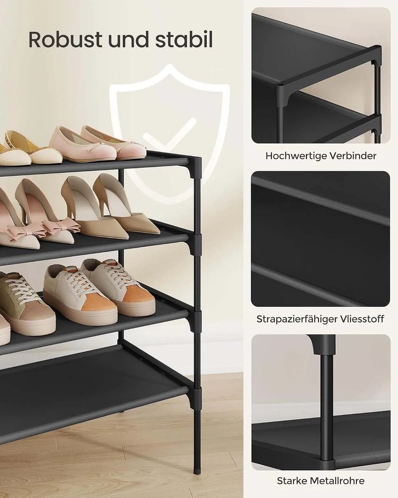 Sapateira, Estante para sapatos com 4 níveis, que poupa espaço 29,7 x 91,8 x 70,5 cm (P x L x A), para o corredor e a entrada Preto
