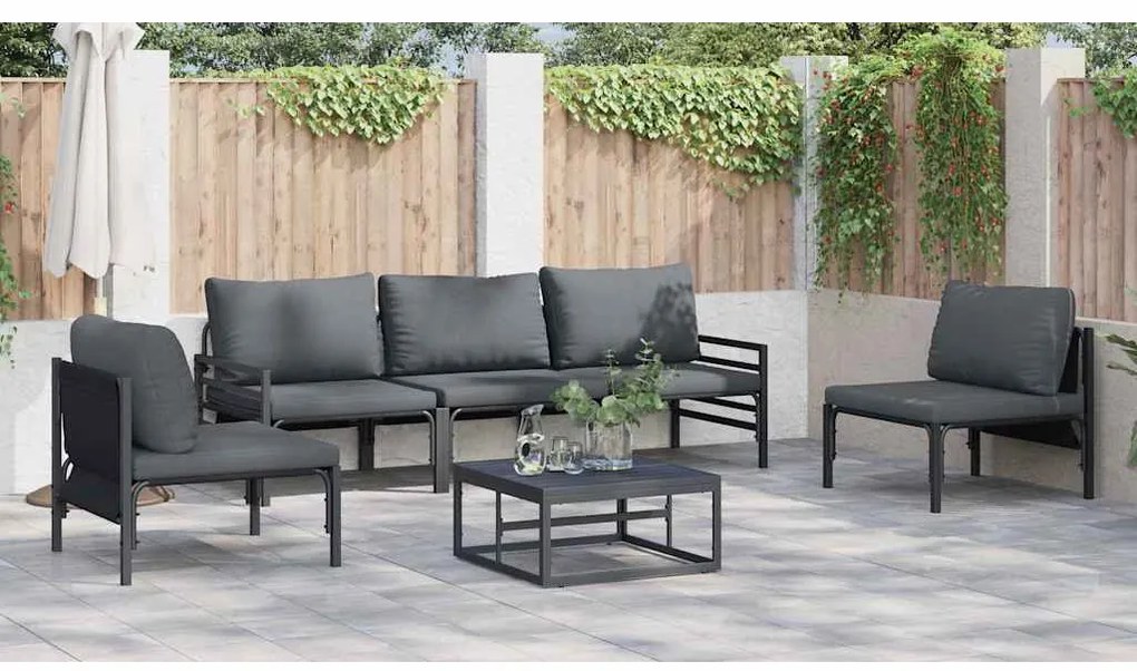 Conjunto de Sofá de Jardim 6 pcs Cinzento-escuro Aço