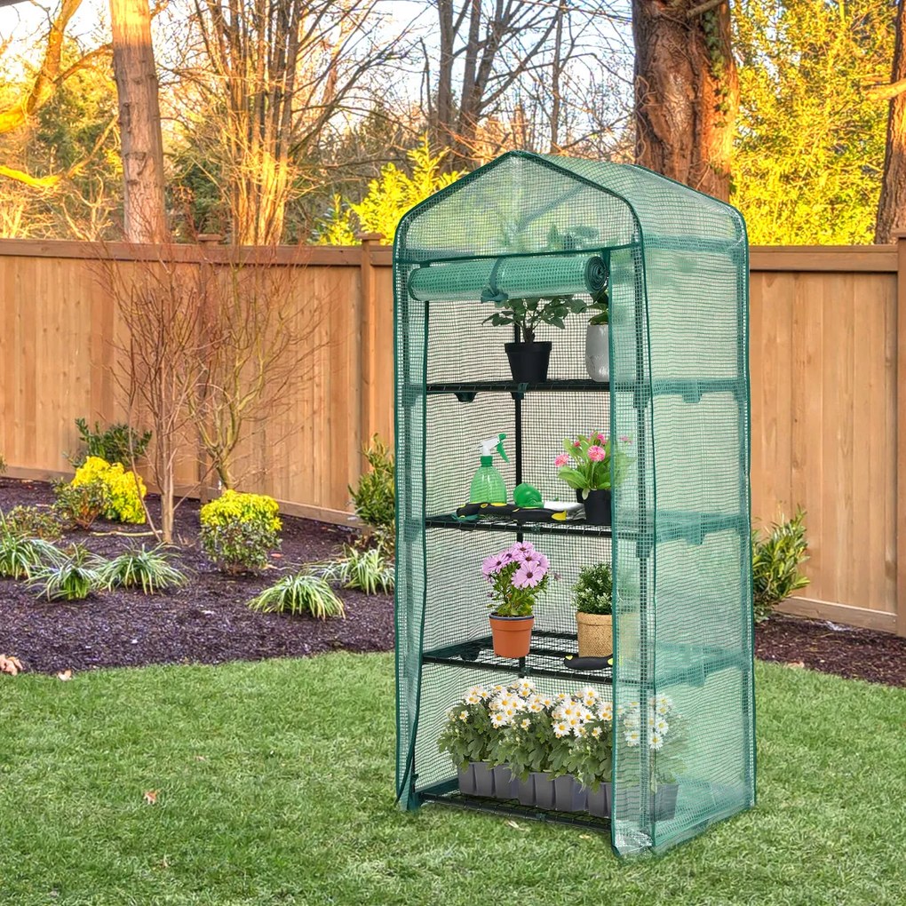 Estufa de jardim com 4 prateleiras, cobertura de PVC e estrutura metálica Mini estufa para jardinagem 70 x 49 x 159 cm verde
