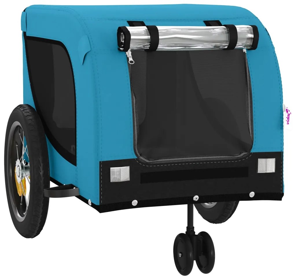 Reboque de bicicleta p/ animais tecido oxford/ferro azul/preto
