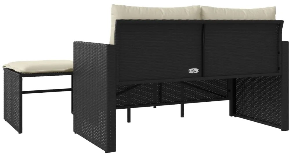 3 pcs conjunto sofás de jardim com almofadões vime PE preto