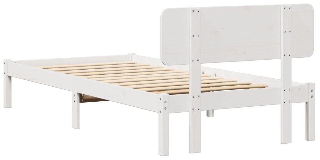 Estrado de Cama com Cabeceira Branca 90x200 cm Madeira de Pinho Maciça