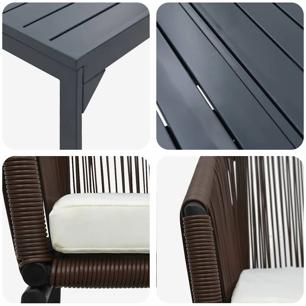 Conjunto de Jantar para Jardim Manual 9 pcs Castanho Largo