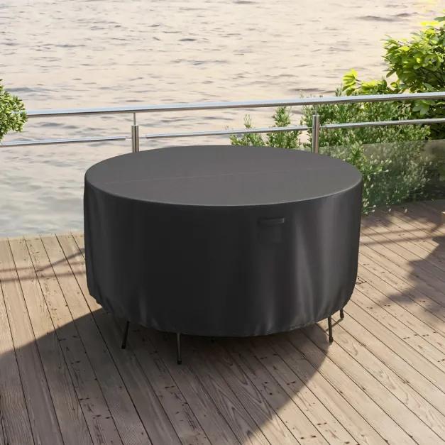 Capa impermeável para mesas redondas de exterior para conjuntos de móveis com fivelas de ventilação e cordões Cobertura impermeável 183 cm (M) Preto