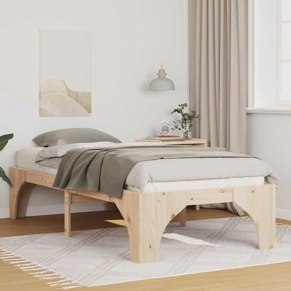 vidaXL Estrutura de cama de chão Castanho Madeira de pinho maciça
