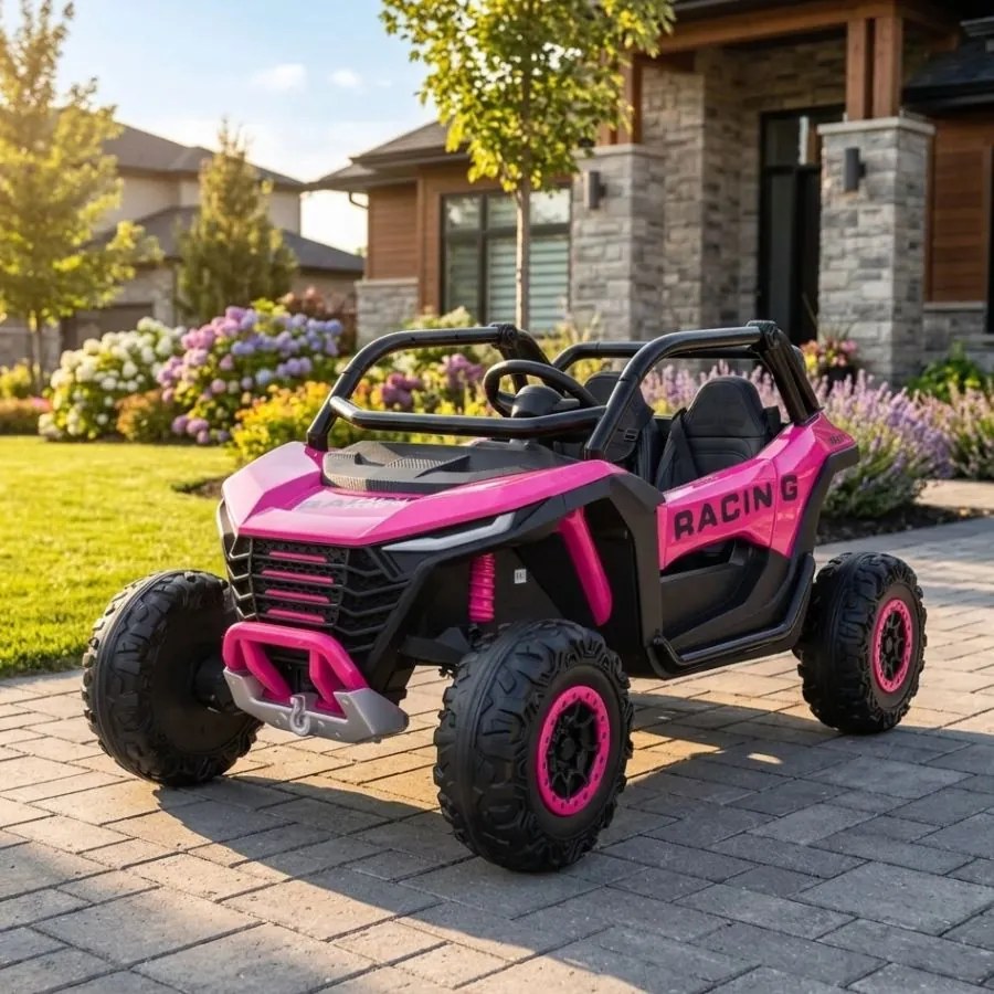 Carro elétrico para Crianças 4X4 2 Lugares 24V RACING Road 2000, Pneus Espuma EVA, Assento couro ecológico Rosa